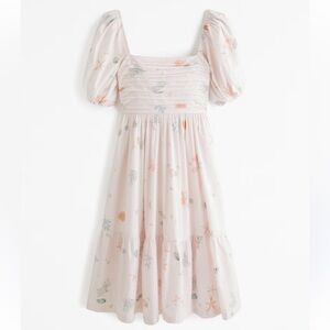 Abercrombie & Fitch Emerson Poplin Puff Sleeve Midi Dress - Size Large Seashells